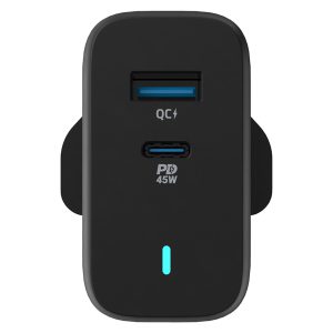 شارژر دیواری فست شارژ تایپ سی و یو اس بی 63 وات پاورولوژی Powerology Ultra-Quick Charging Adapter PWCUQC004