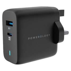 شارژر دیواری فست شارژ تایپ سی و یو اس بی 63 وات پاورولوژی Powerology Ultra-Quick Charging Adapter PWCUQC004