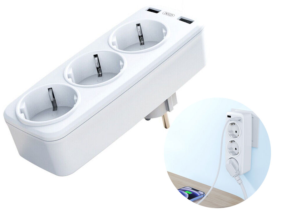 چند راهی برق هوشمند 2 سوکت و 2 یواس بی 2.4 آمپر ایکس او XO WL08 EU Smart Wall Plug Conversion Socket