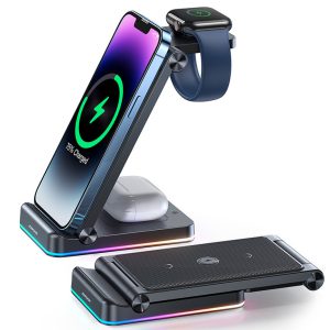 استد و شارژر وایرلس سه کاره جویروم Joyroom Triple wireless fast charger suitable iPhones  JR-WQN01