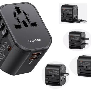 شارژر مسافرتی دو یواس‌بی، یک تایپ‌سی و یک سوکت برق 20 وات یوسامز USAMS US-CC179 T59 20W USB+Type-C Universal Travel Charger 20W