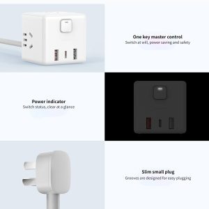 چند راهی مکعبی سه سوکت و دوه پورت یو اس بی و یک پورت تایپ سی شیائومی Xiaomi Rubik Cube Adapter Pro 33W Wired Fast Charge Version (2A1C) MJCXB3-04QM