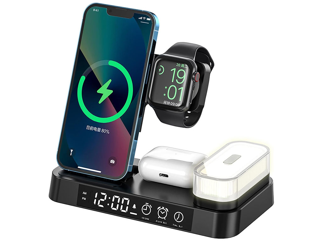 شارژر بی سیم، هولدر موبایل، چراغ خواب و ساعت زنگ‌دار توآکلو Tuocalo 4 in 1 Wireless Charging Station A37