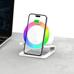 شارژر بی سیم 15 واتی و اسپیکر بلوتوثی رومیزی 4کاره رسی RECCI RSK-W28 15W Wireless Charger with Speaker