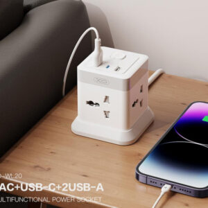 چندراهی برق 4 سوکت, سه یو اس بی و یک تایپ سی دو متری ایکس او Network Extender XO WL20 20W Square Socket 4AC +USB-A+1USB-C PD/QC 2m